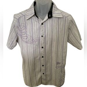 BILLABONG Gray & Purple Striped Short Sleeve Collared Shirt Men M Medium